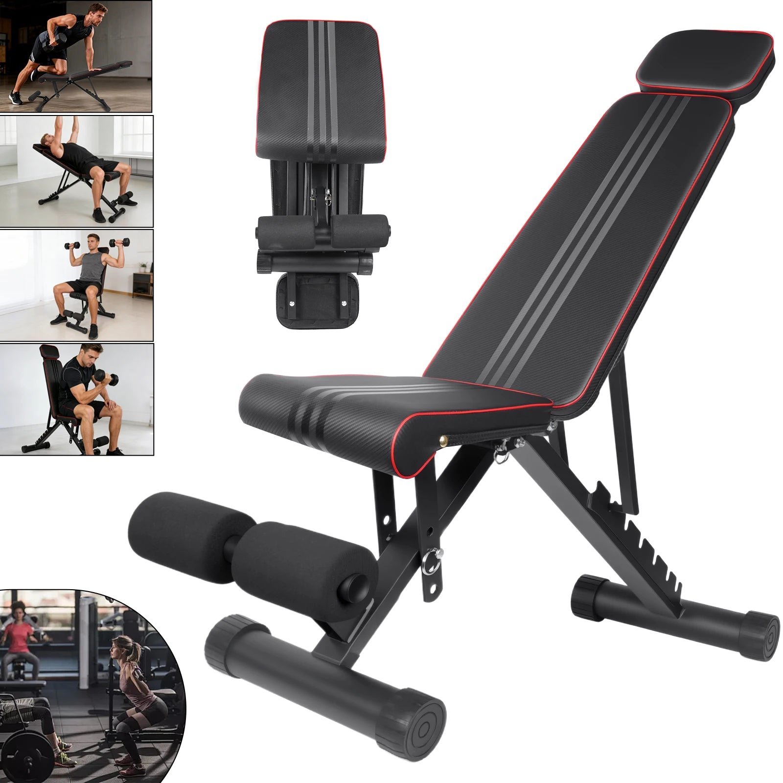 Adjustable Workout Weight Bench Full Body Exercise Dumbbell Bench with Resistance Band Lifting Sit-Ups Gym Workouts Weight Bench