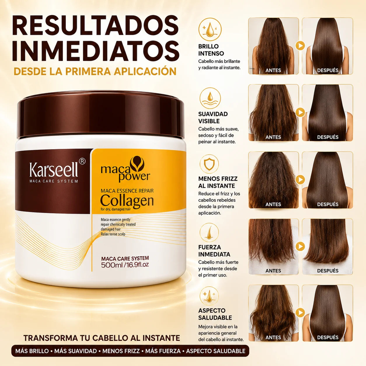 Hair mask deep repair intense hydration collagen argan oil coconut avocado maca shea antifrizz anti-frizz smoothing intense hydration dry and damaged hair all hair types 500 ml