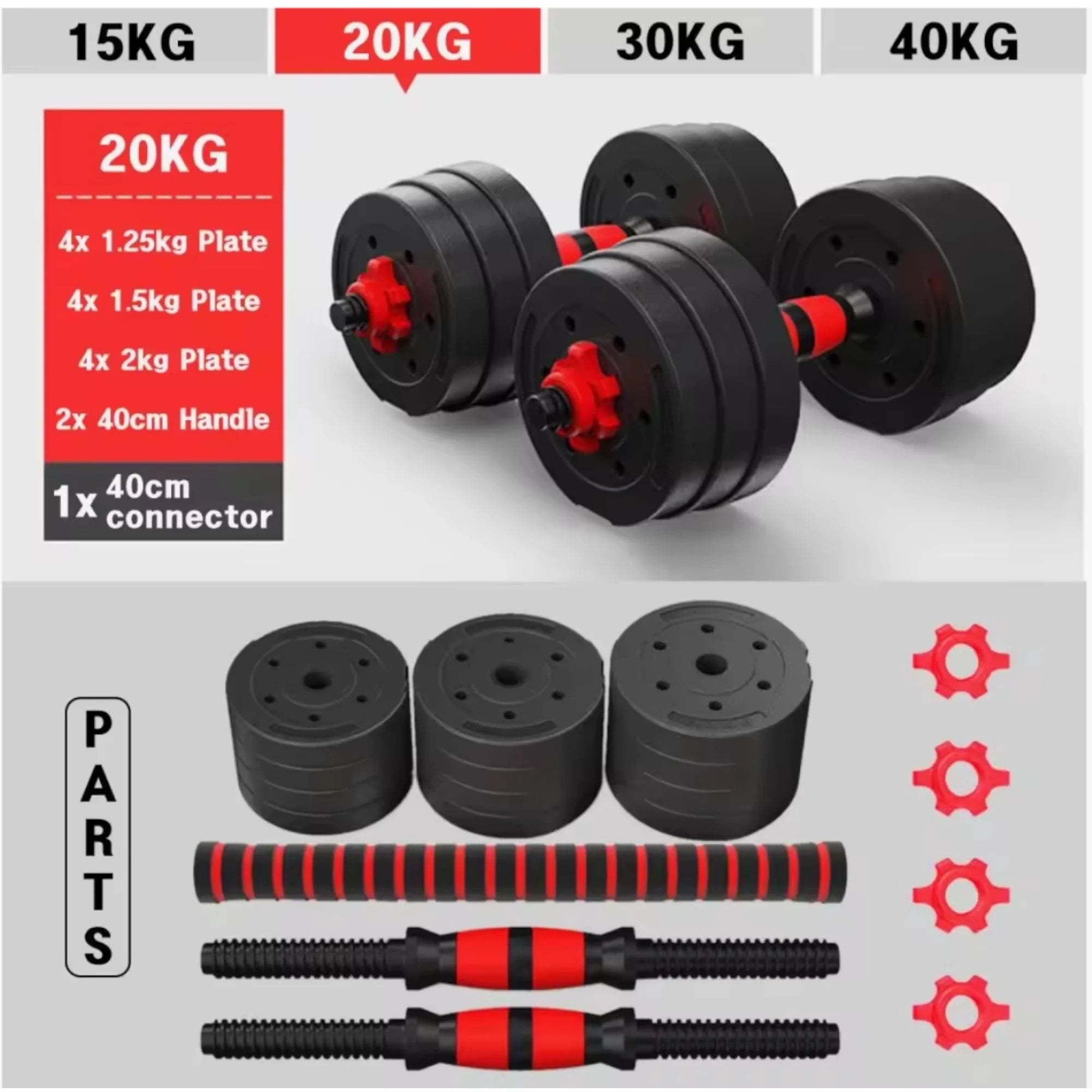 Adjustable Dumbbells 2 in 1 Set by Mikomika, weights 10-30KG