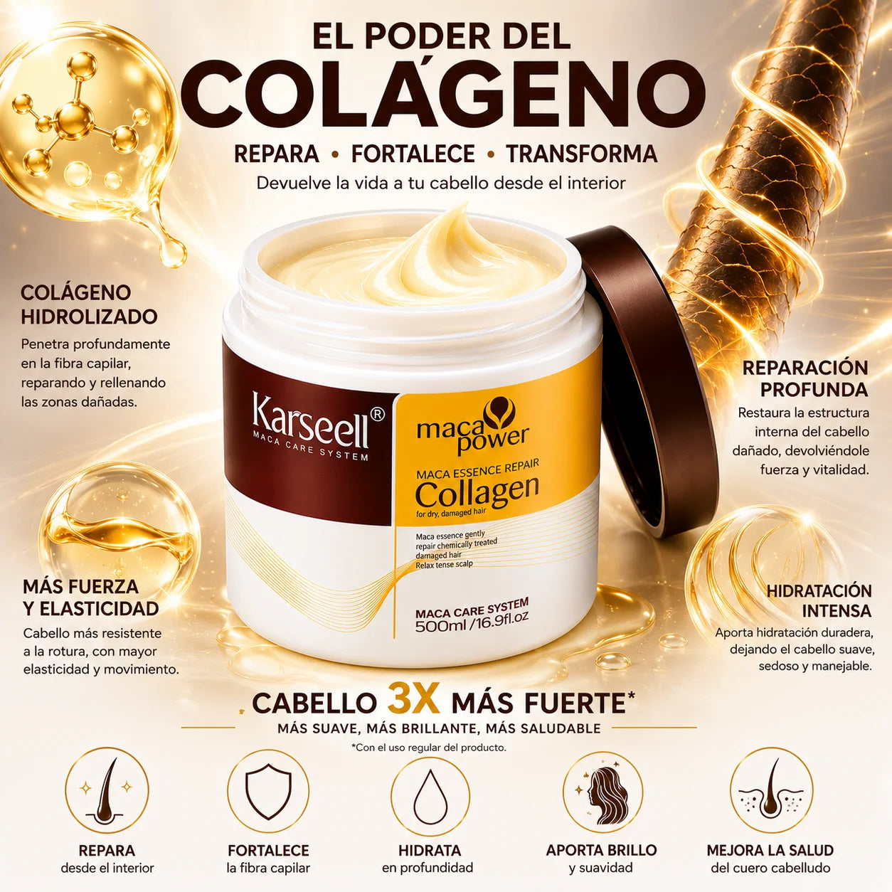 Hair mask deep repair intense hydration collagen argan oil coconut avocado maca shea antifrizz anti-frizz smoothing intense hydration dry and damaged hair all hair types 500 ml