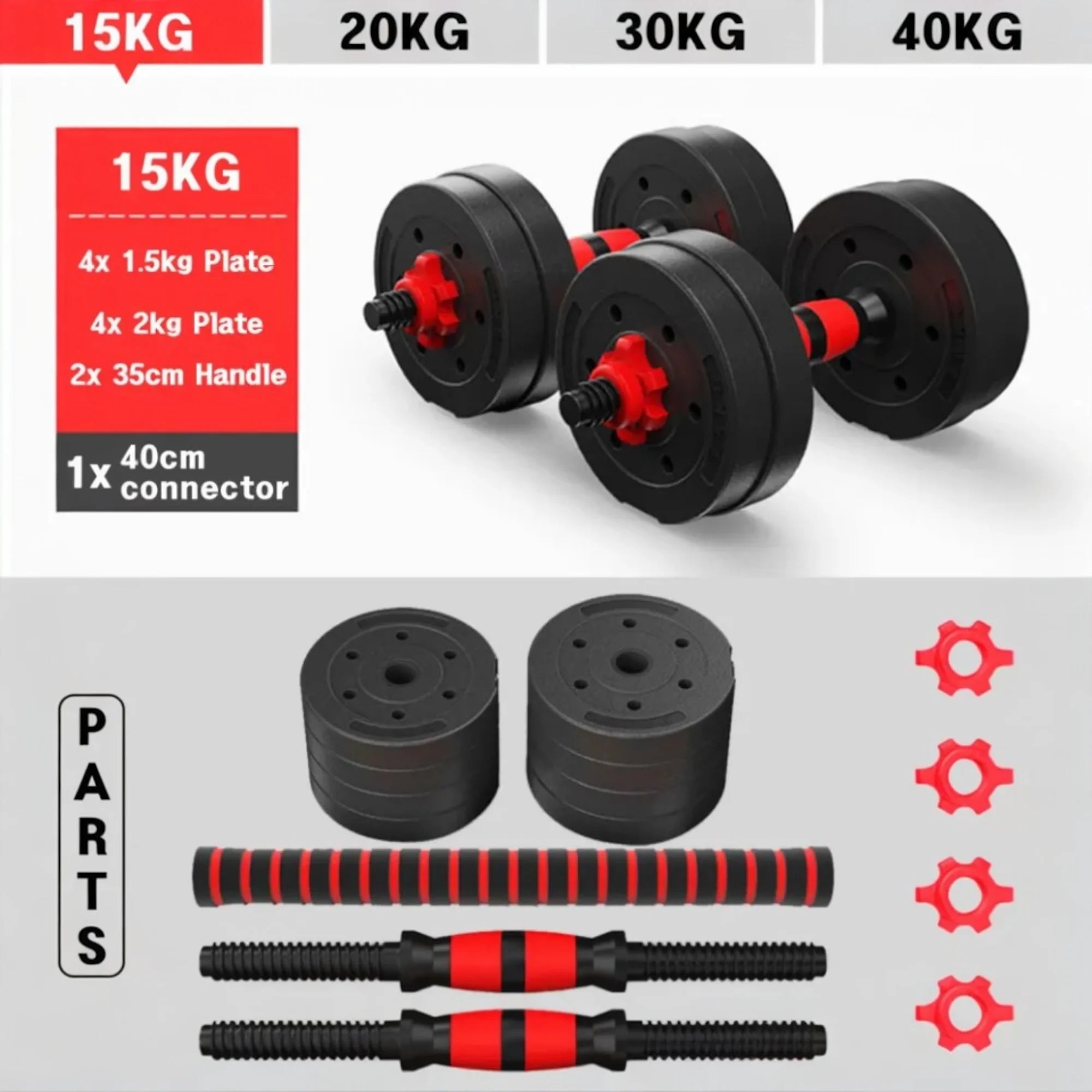 Adjustable Dumbbells 2 in 1 Set by Mikomika, weights 10-30KG