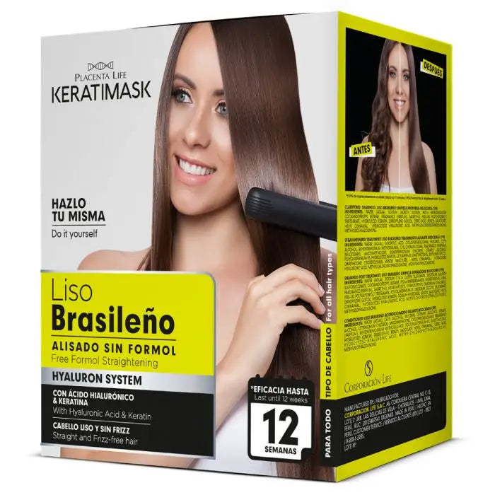 Brazilian Keratin Straightening Kit - Be Natural, a formaldehyde-free treatment with Hyaluronic Acid and Keratin, for all hair types, providing smoothness, hydration, and frizz control, lasting up to 12 weeks.