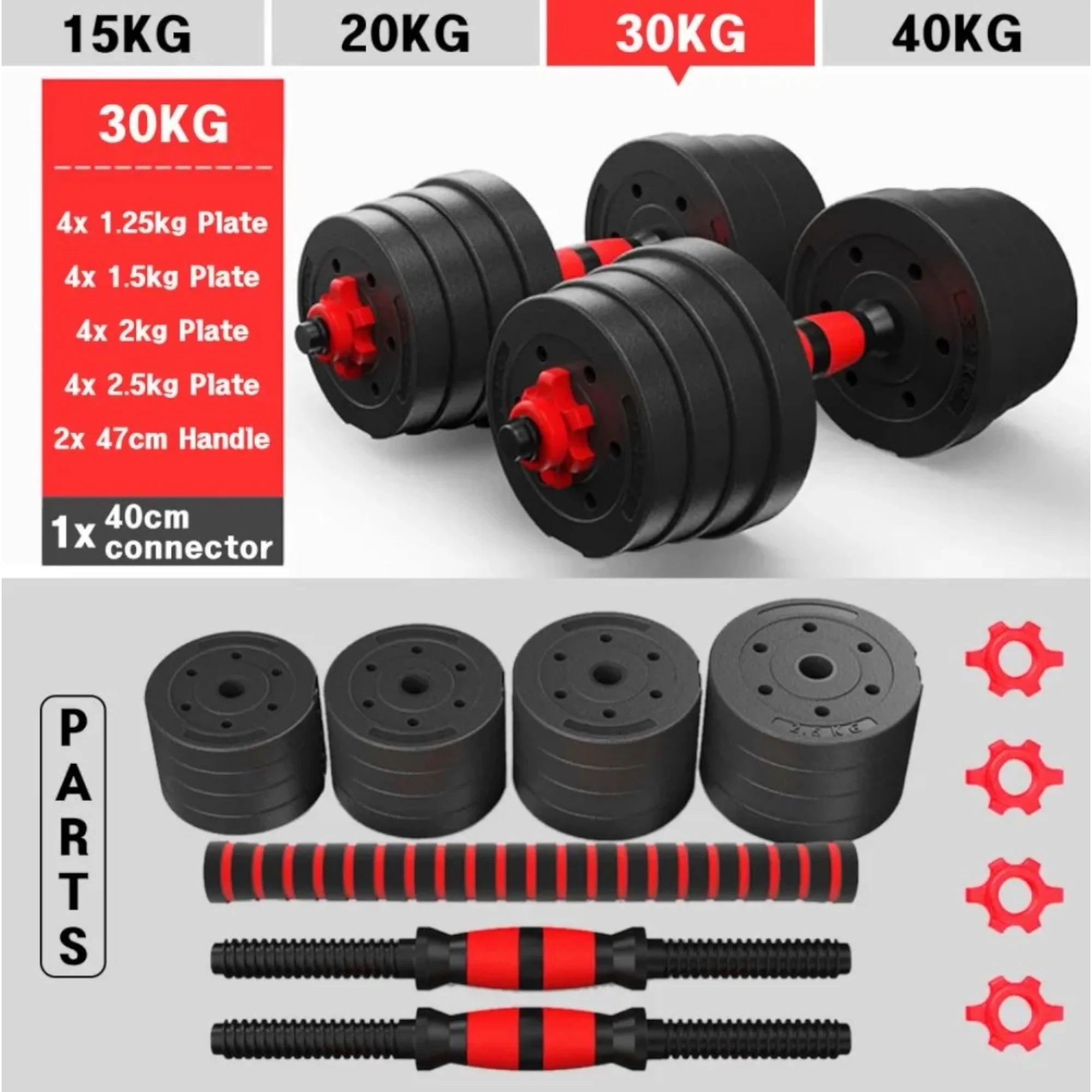 Adjustable Dumbbells 2 in 1 Set by Mikomika, weights 10-30KG