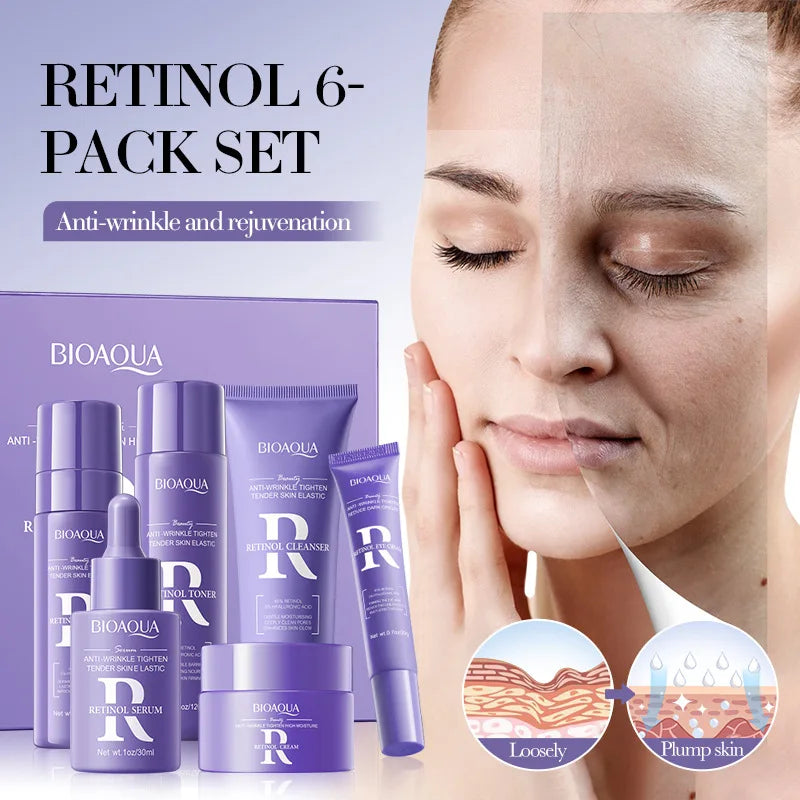 6 Pieces Skin Care Kit Moisturizing Anti Wrinkle Tightening Whitening ReTinol Skin Care Set for