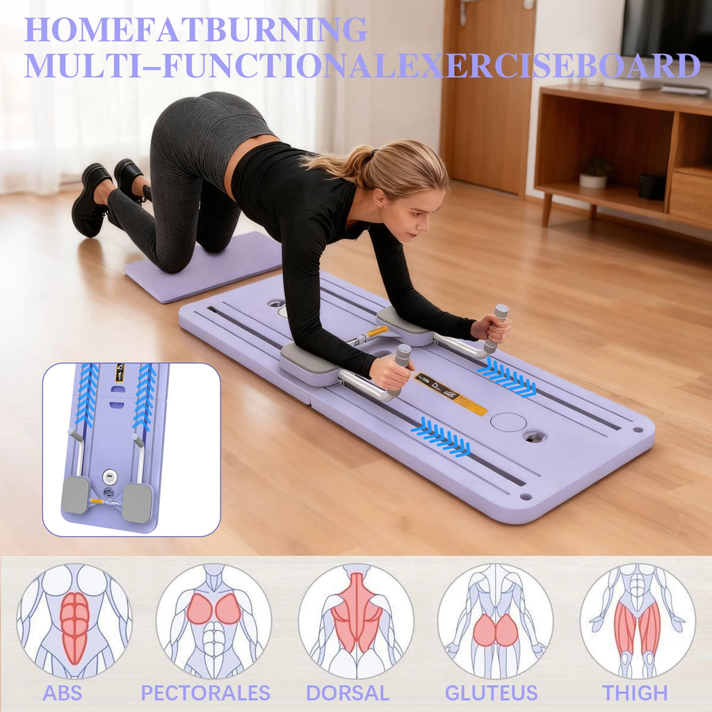 Portable Pilates Board Foldable Core Trainer with Resistance Bands Automatic Rebound Pushup Board with Knee Pad and Phone Holder