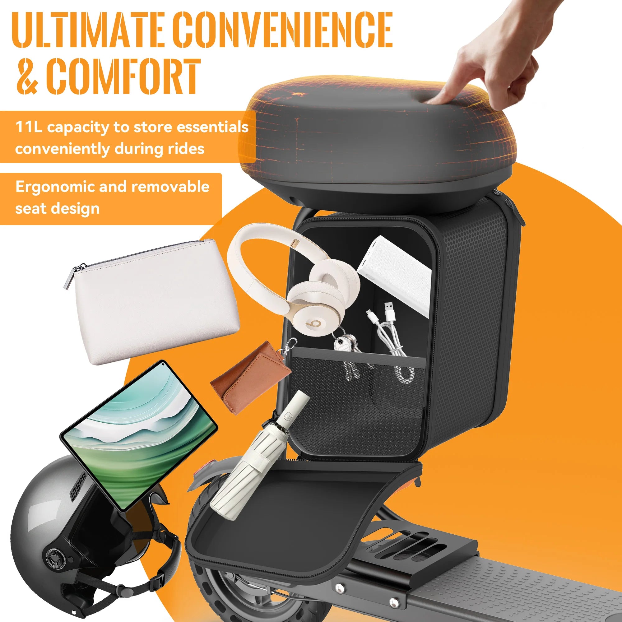 Electric Scooter With Seat Storage Bag 350W 36V 5.2Ah 19/MPH 16Miles Range APP Control Commute E-Scooter