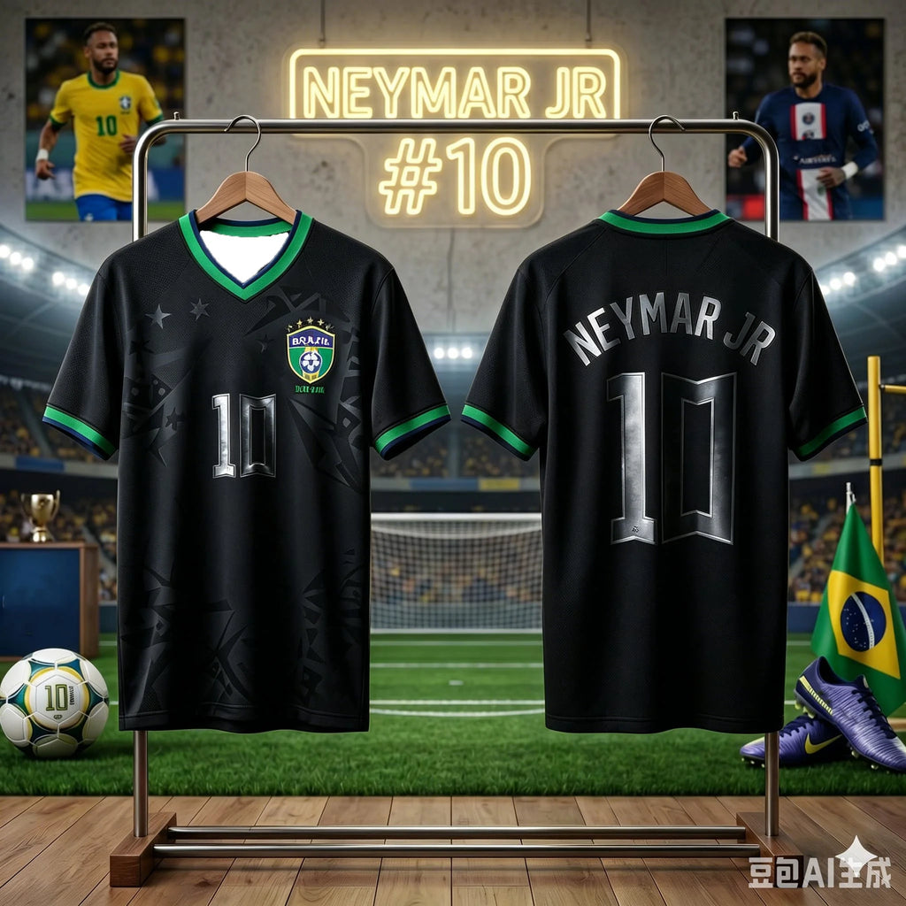 Neymar Jr 10 Brazil Football Jersey Classic Yellow Green Print Short Sleeve Soccer Shirt Polyester Sportswear for Fans