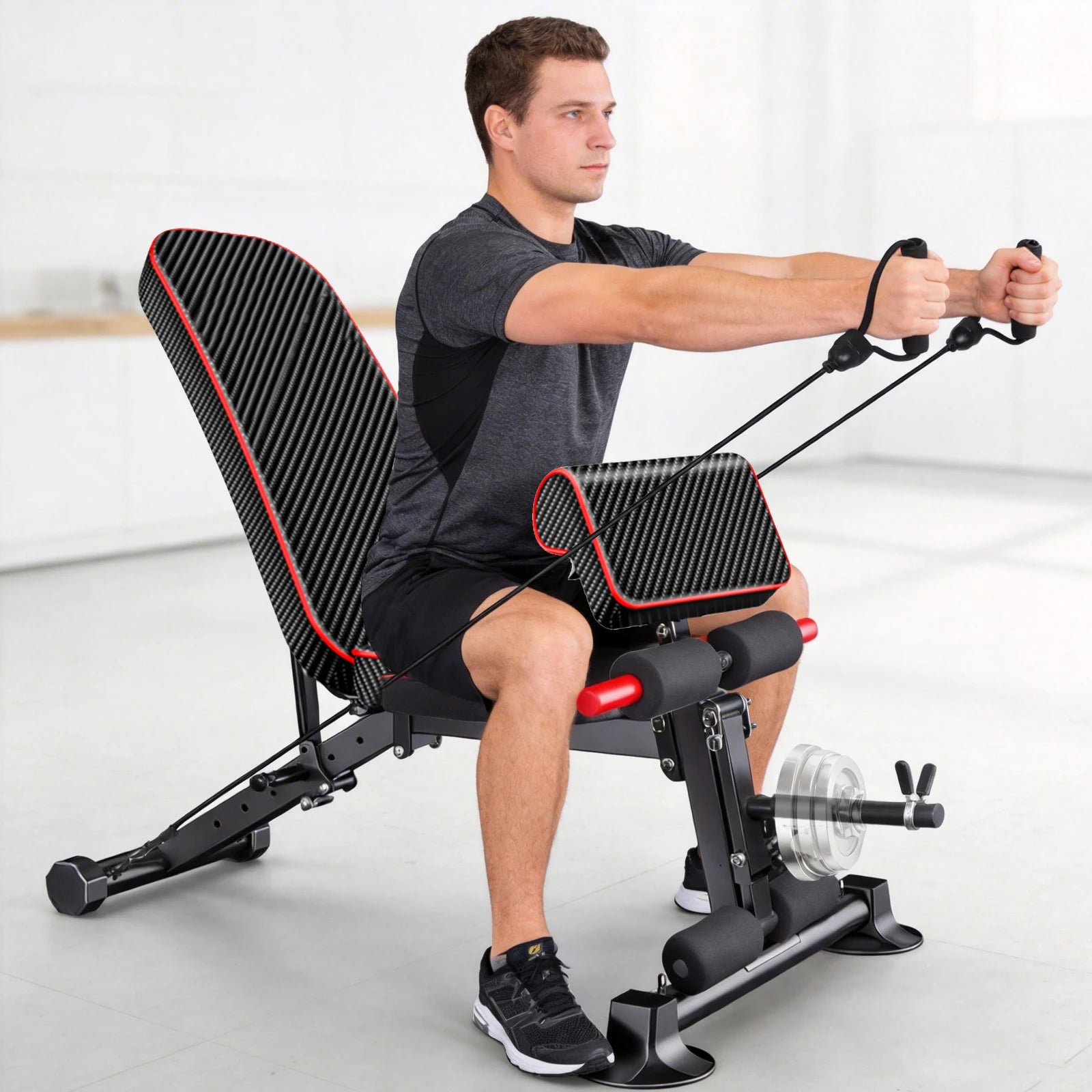 Adjustable Workout Weight Bench Full Body Exercise Dumbbell Bench with Resistance Band Lifting Sit-Ups Gym Workouts Weight Bench