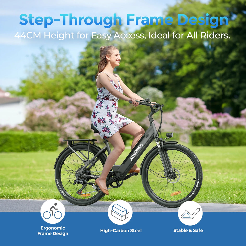 HillMiles MileCity 1 26 "Step-Through Electric Bicycle, Electric Bike with Up to 120 km Range, 250W Motor, 36V 13Ah Battery, 25 km/h, 7-Speed Gear, Disc Brakes, E-bike for Urban Commute, Shipped from Germany