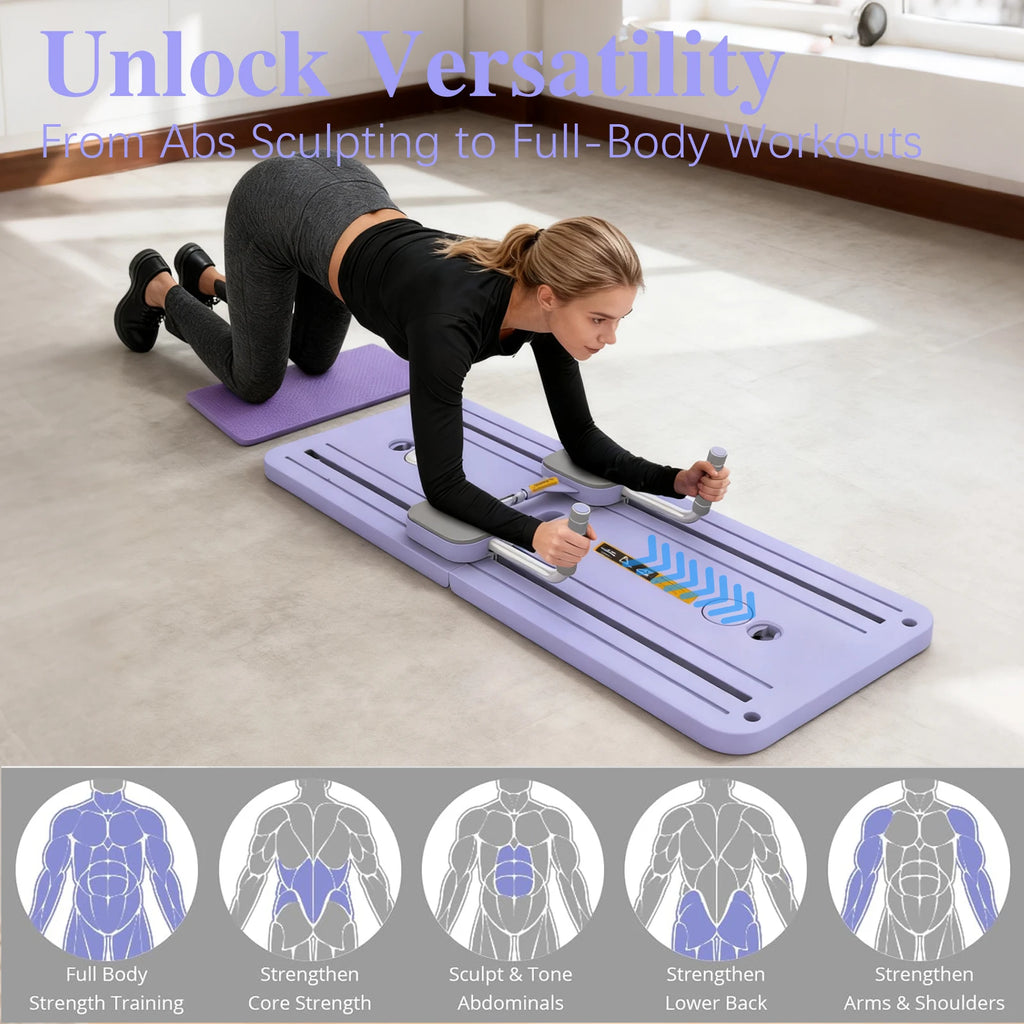 Portable Pilates Board Foldable Core Trainer with Resistance Bands Automatic Rebound Pushup Board with Knee Pad and Phone Holder