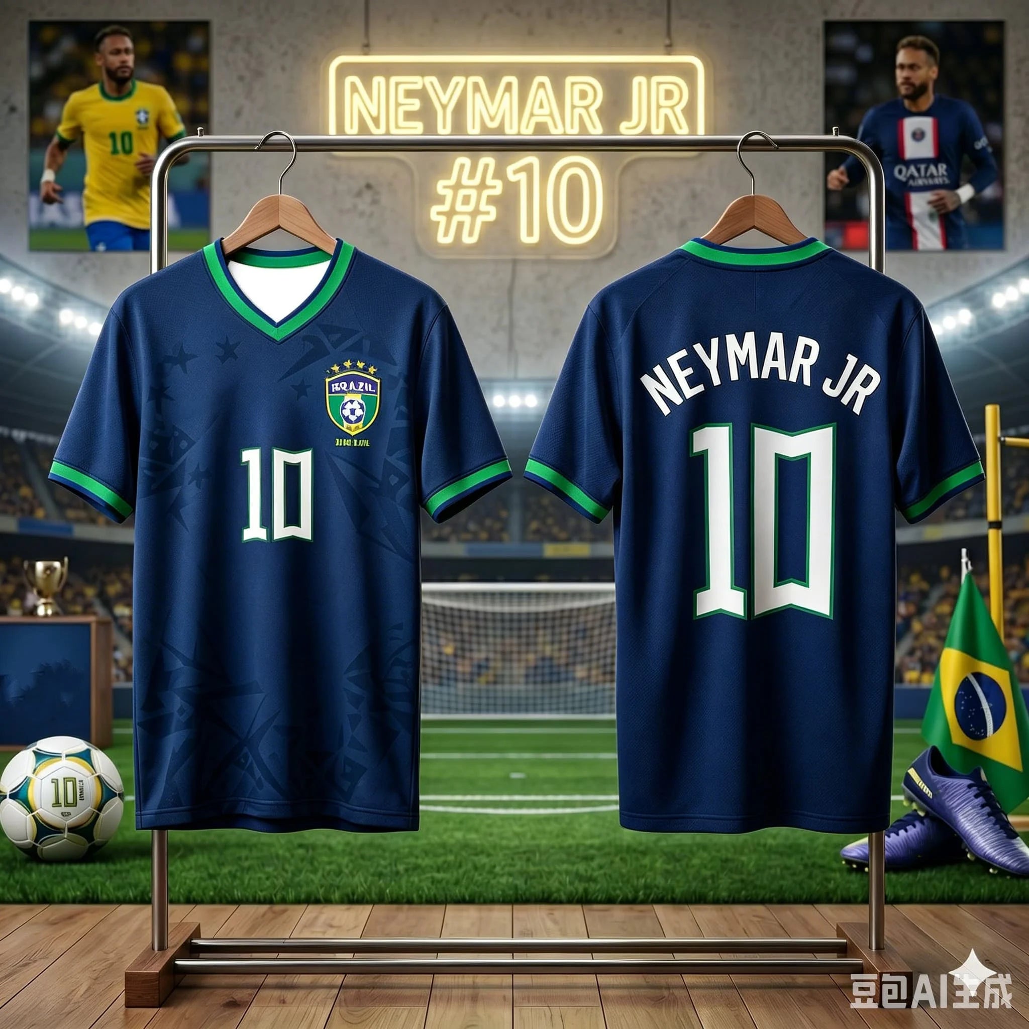Neymar Jr 10 Brazil Football Jersey Classic Yellow Green Print Short Sleeve Soccer Shirt Polyester Sportswear for Fans