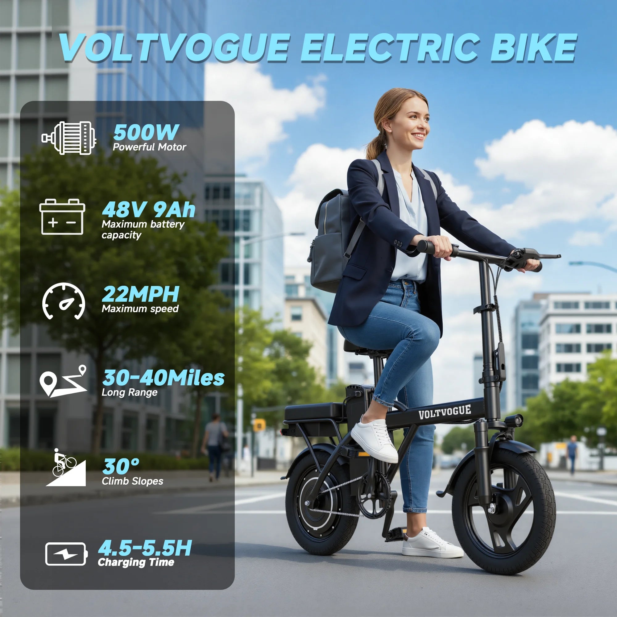 Electric Bike 22MPH 40Miles 14inch All-Terrain E-Bike for Adults