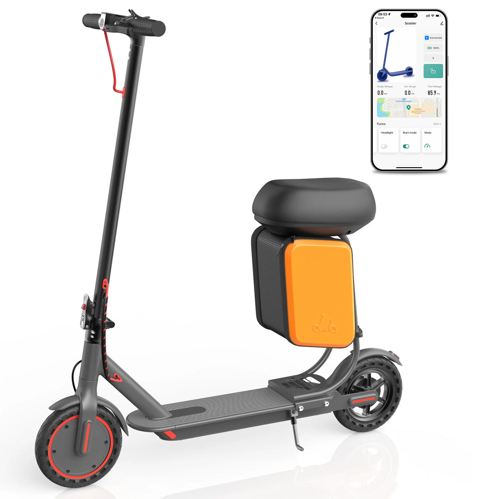 Electric Scooter With Seat Storage Bag 350W 36V 5.2Ah 19/MPH 16Miles Range APP Control Commute E-Scooter