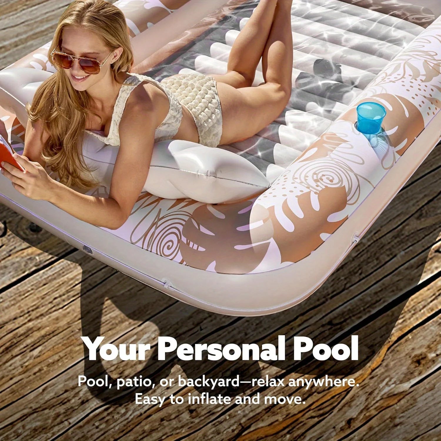 Sloosh 4 in 1 Suntan Tub Inflatable Tanning Pool Lounger Float 70" x 46" Pool Floats Adult Sunbathing Bed Lounge for Water Party