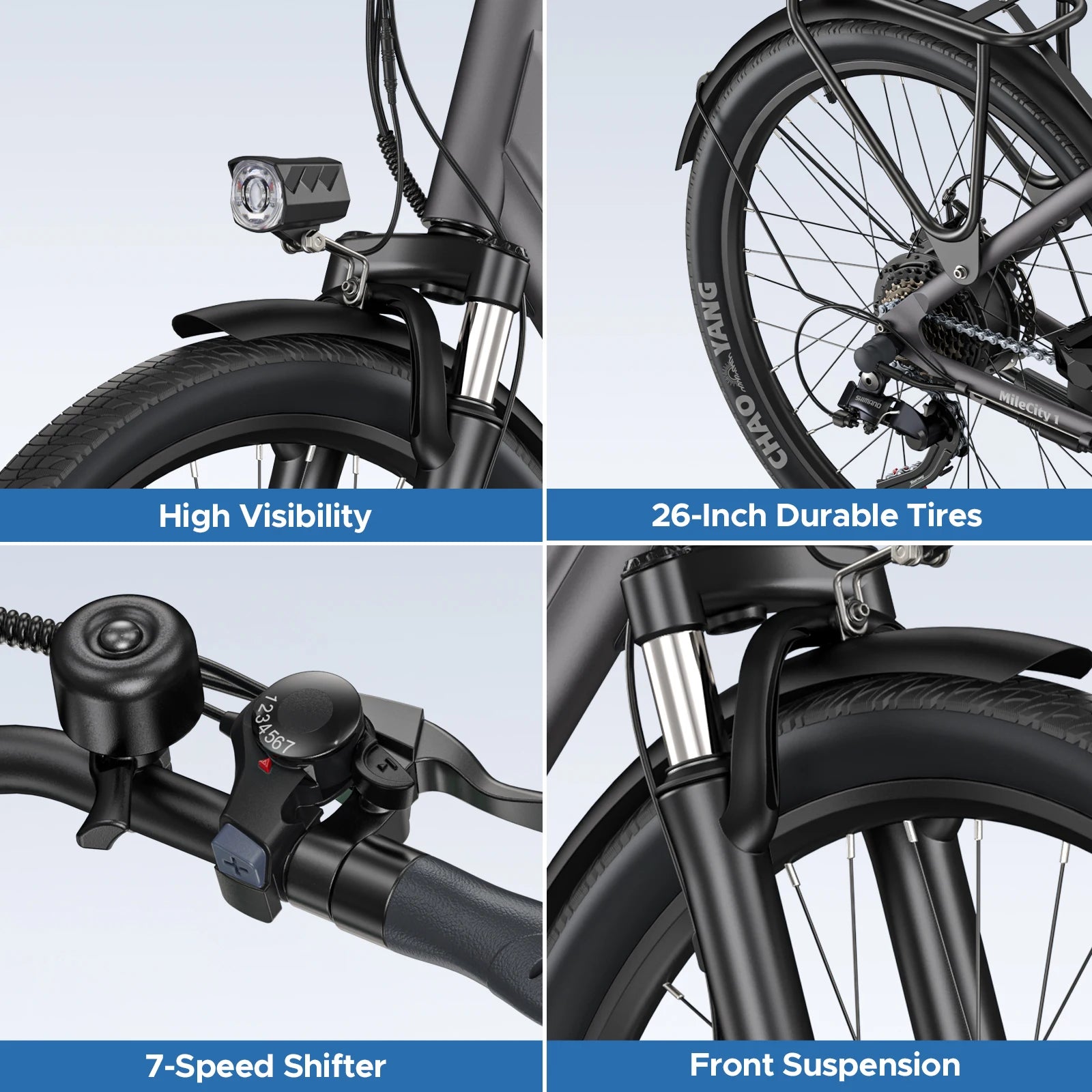 HillMiles MileCity 1 26 "Step-Through Electric Bicycle, Electric Bike with Up to 120 km Range, 250W Motor, 36V 13Ah Battery, 25 km/h, 7-Speed Gear, Disc Brakes, E-bike for Urban Commute, Shipped from Germany