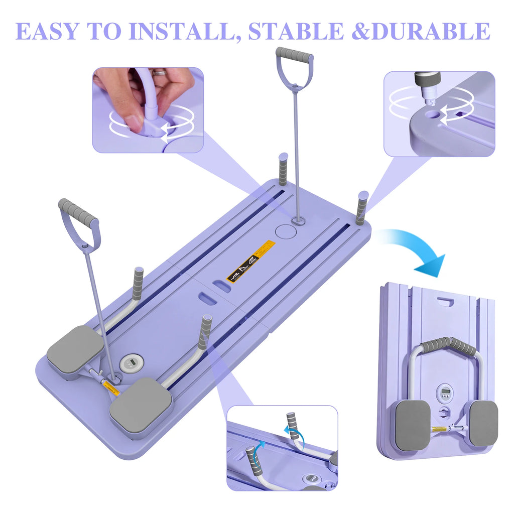 Portable Pilates Board Foldable Core Trainer with Resistance Bands Automatic Rebound Pushup Board with Knee Pad and Phone Holder