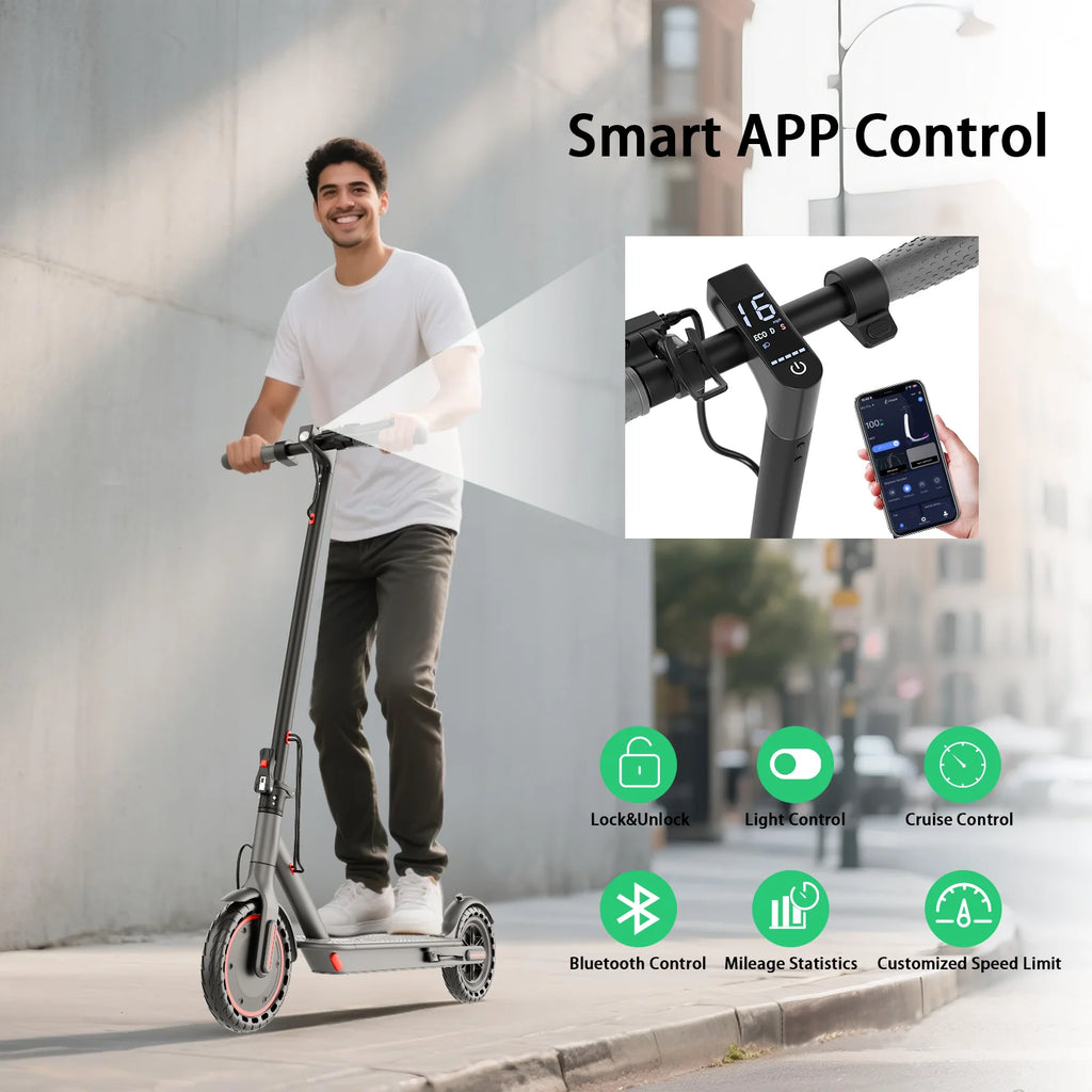 Electric Scooter With Seat Storage Bag 350W 36V 5.2Ah 19/MPH 16Miles Range APP Control Commute E-Scooter