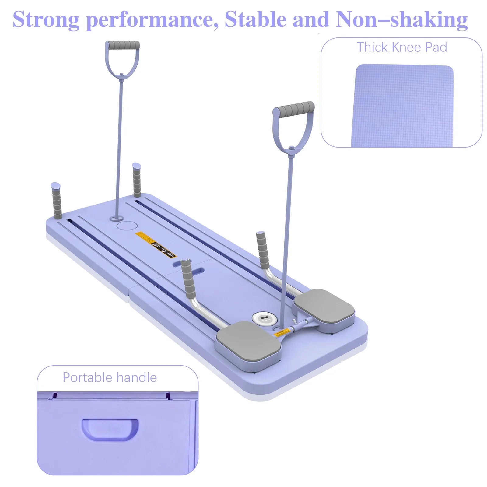 Portable Pilates Board Foldable Core Trainer with Resistance Bands Automatic Rebound Pushup Board with Knee Pad and Phone Holder
