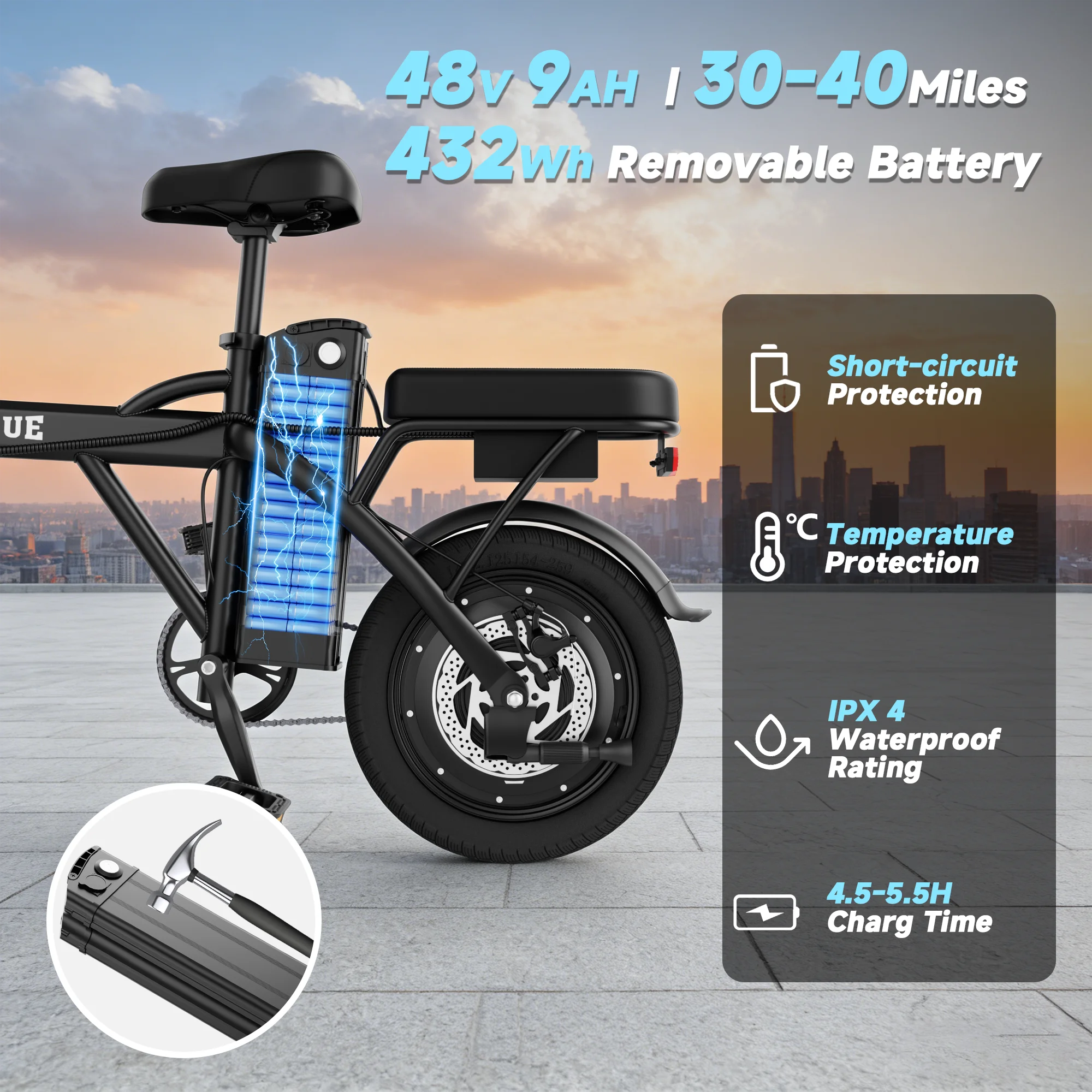 Electric Bike 22MPH 40Miles 14inch All-Terrain E-Bike for Adults