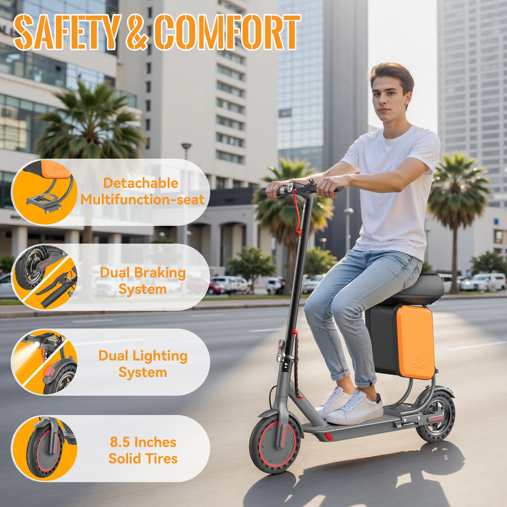 Electric Scooter With Seat Storage Bag 350W 36V 5.2Ah 19/MPH 16Miles Range APP Control Commute E-Scooter