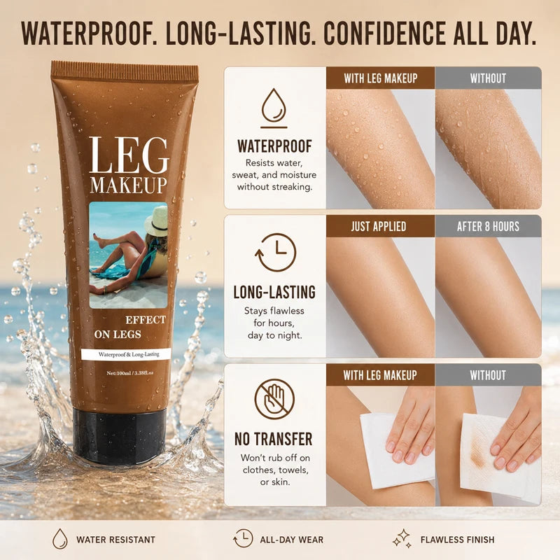 Waterproof Body Makeup for Legs, Full Coverage Leg Concealer Cream, Covers Veins Spots Bruises, Sweat-Resistant Natural Glow