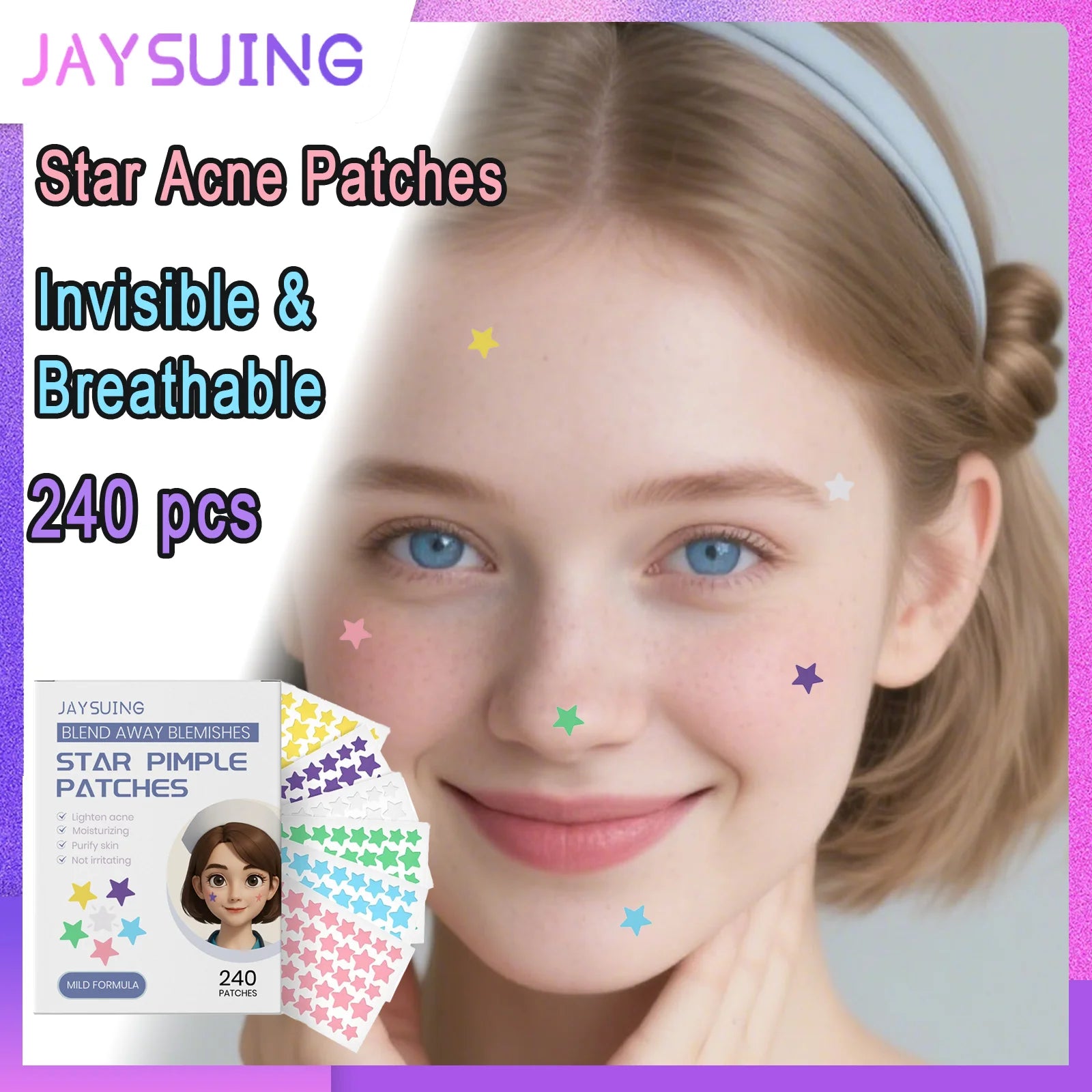 Star Acne Patches 240pcs Salicylic Acid Hydrocolloid Invisible Pimple Patches for Face Spot Treatment Ultra-Thin Gentle Care