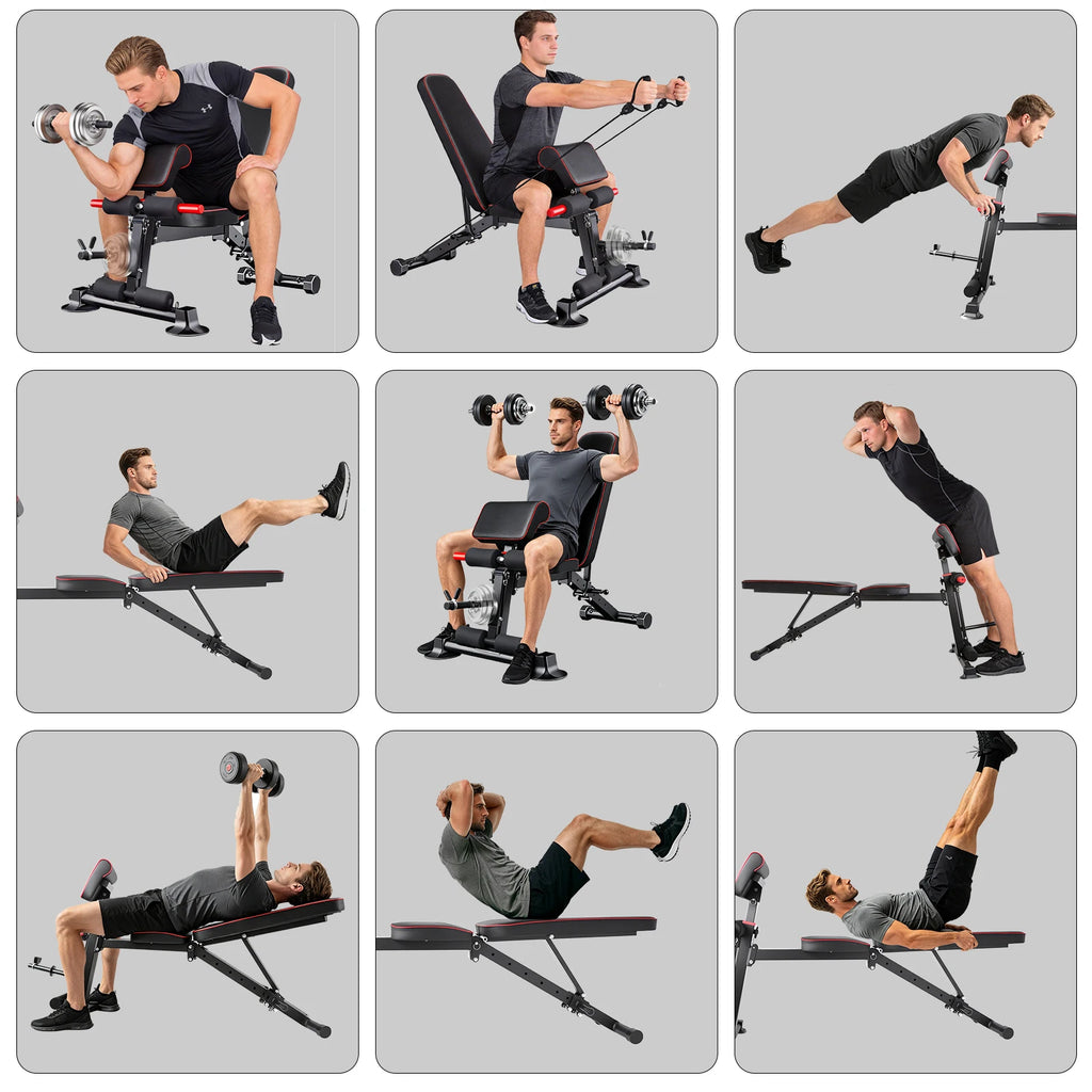Adjustable Workout Weight Bench Full Body Exercise Dumbbell Bench with Resistance Band Lifting Sit-Ups Gym Workouts Weight Bench
