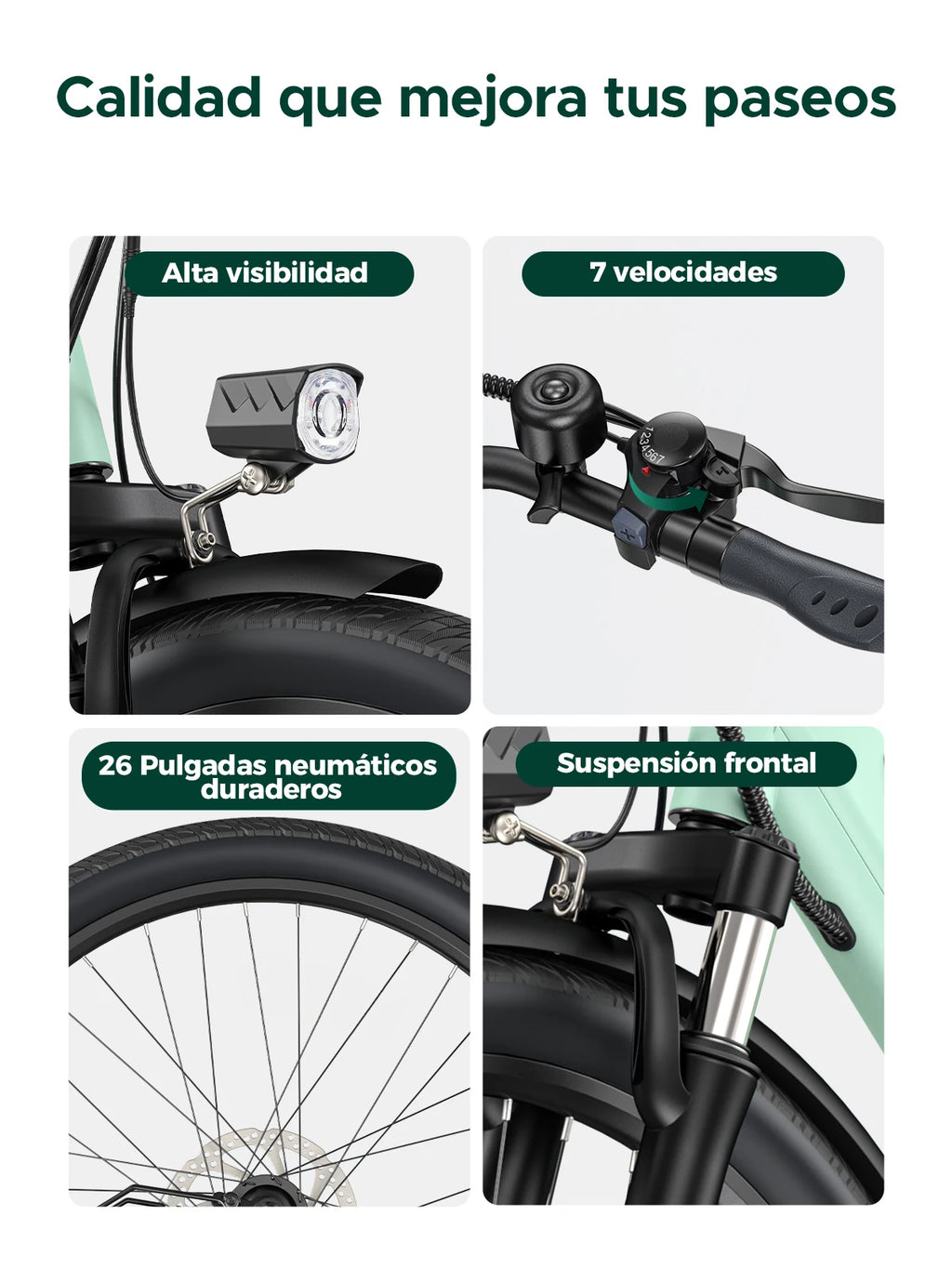 "Electric Bike for Comuting, 120km Range, 250W, 36V 13Ah Battery, Speed 25 km/h, 7 Gears, Disc Brakes E-bike