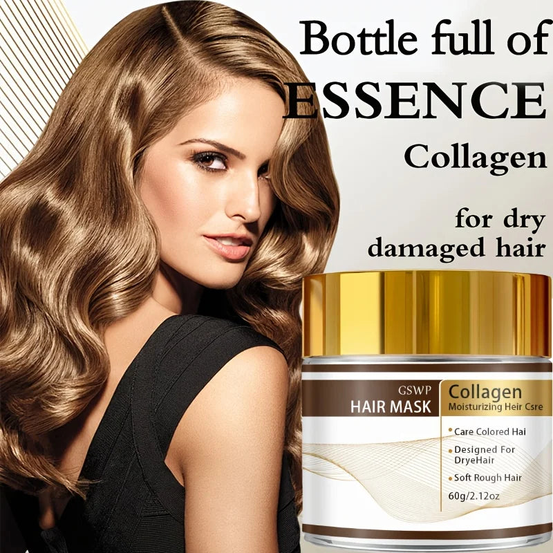 Moroccan Collagen Hair Mask, containing glycerin, collagen, and biotin, deeply moisturizes, leaves hair smooth. 60/120/180g