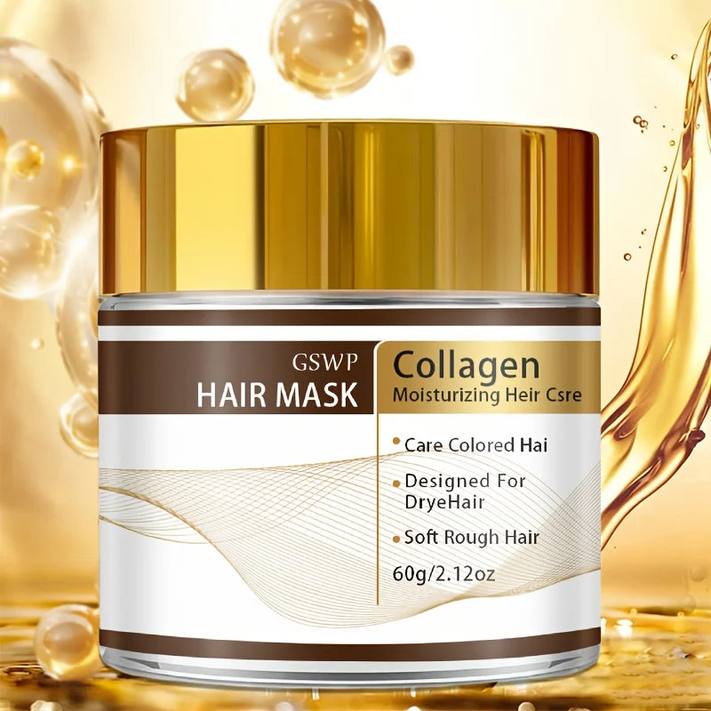 Moroccan Collagen Hair Mask, containing glycerin, collagen, and biotin, deeply moisturizes, leaves hair smooth. 60/120/180g