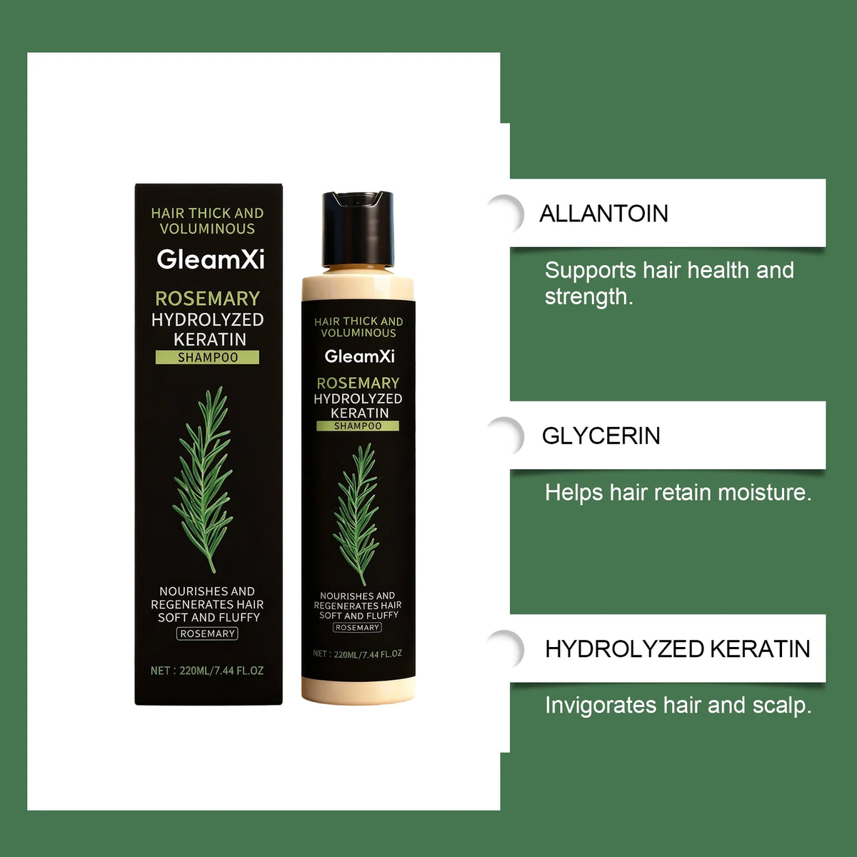 Champú Voluminizador de Romero y Queratina, Nutritivo y Reparador, 220 ml