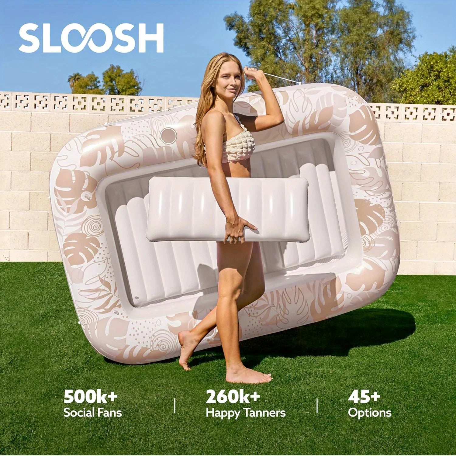 Sloosh 4 in 1 Suntan Tub Inflatable Tanning Pool Lounger Float 70" x 46" Pool Floats Adult Sunbathing Bed Lounge for Water Party