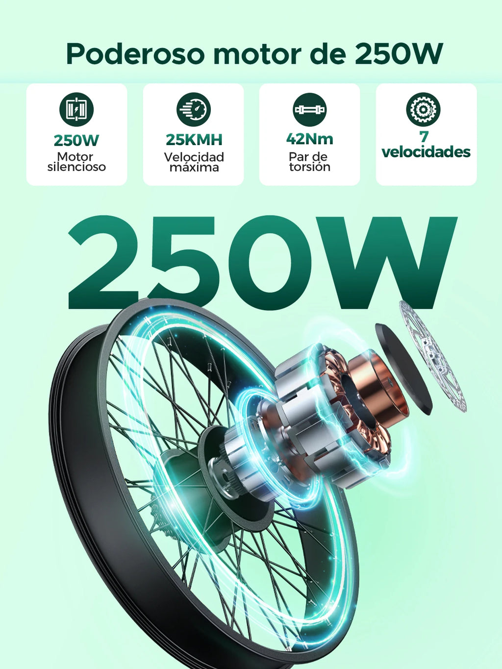 "Electric Bike for Comuting, 120km Range, 250W, 36V 13Ah Battery, Speed 25 km/h, 7 Gears, Disc Brakes E-bike