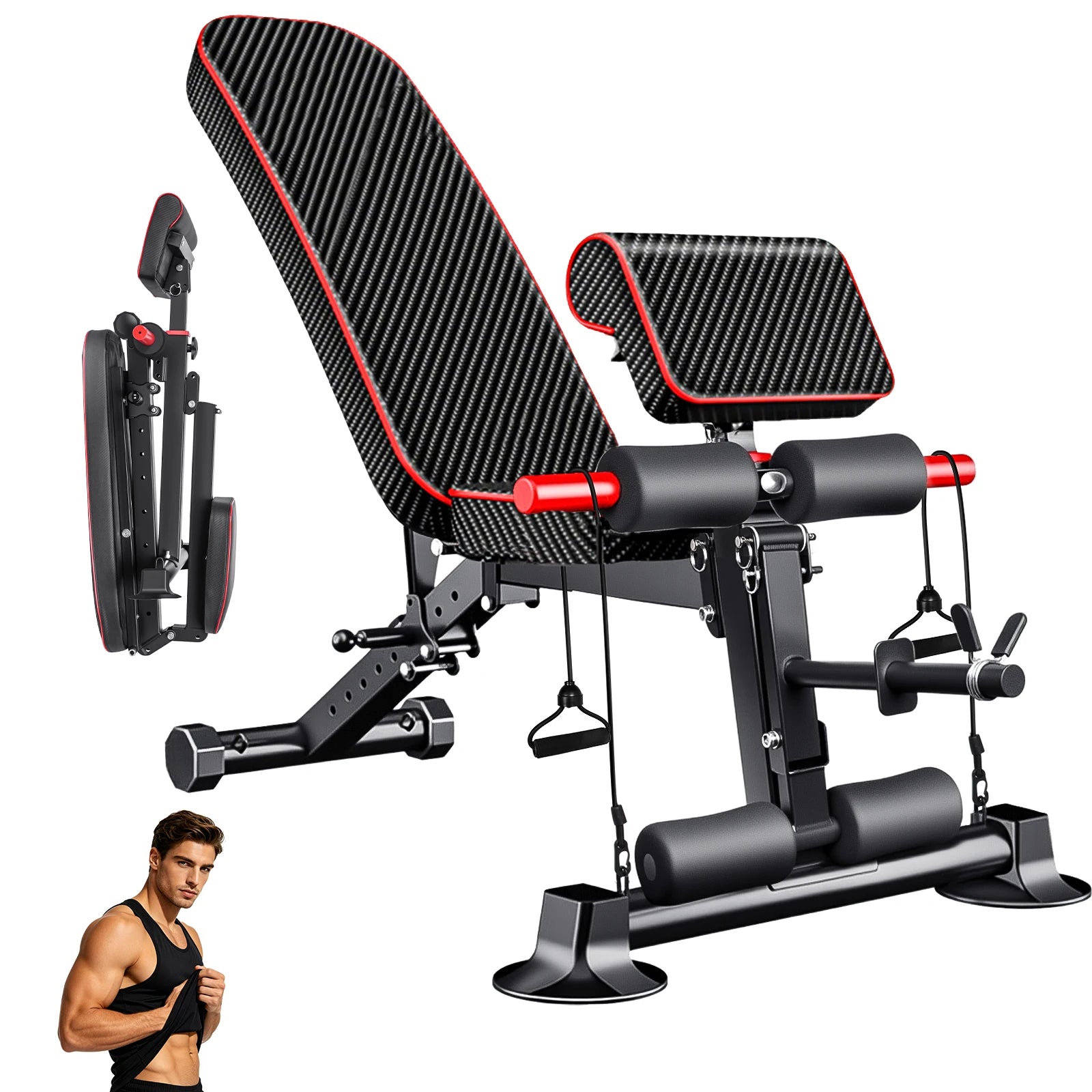 Adjustable Workout Weight Bench Full Body Exercise Dumbbell Bench with Resistance Band Lifting Sit-Ups Gym Workouts Weight Bench