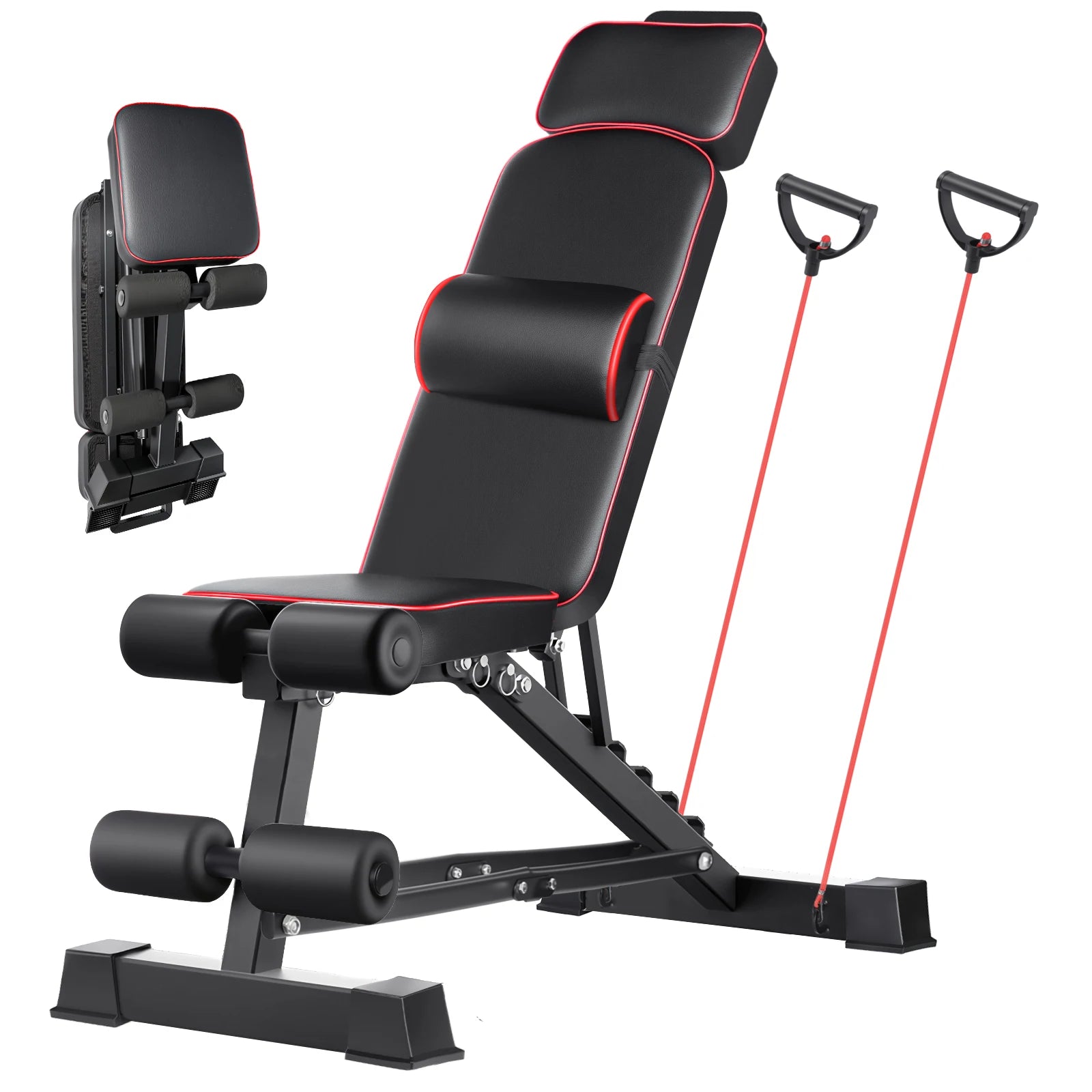Adjustable Workout Weight Bench Full Body Exercise Dumbbell Bench with Resistance Band Lifting Sit-Ups Gym Workouts Weight Bench