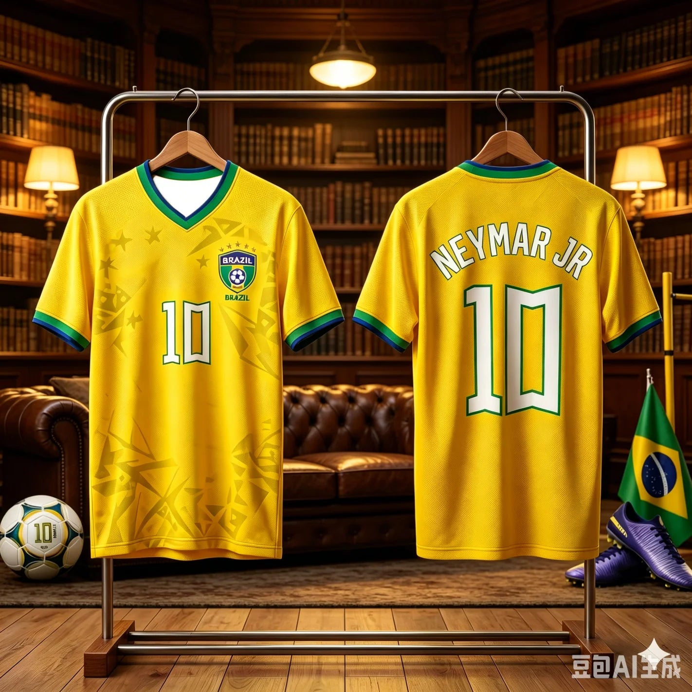Neymar Jr 10 Brazil Football Jersey Classic Yellow Green Print Short Sleeve Soccer Shirt Polyester Sportswear for Fans