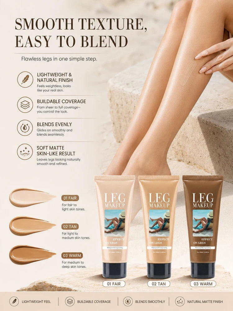 Waterproof Body Makeup for Legs, Full Coverage Leg Concealer Cream, Covers Veins Spots Bruises, Sweat-Resistant Natural Glow