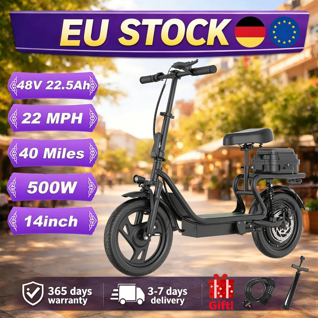 Electric Scooter 48V 22.5Ah Battery 14 Inch Tire Foldable Commuter E Scooter with Storage Box 22MPH Speed 40 Miles