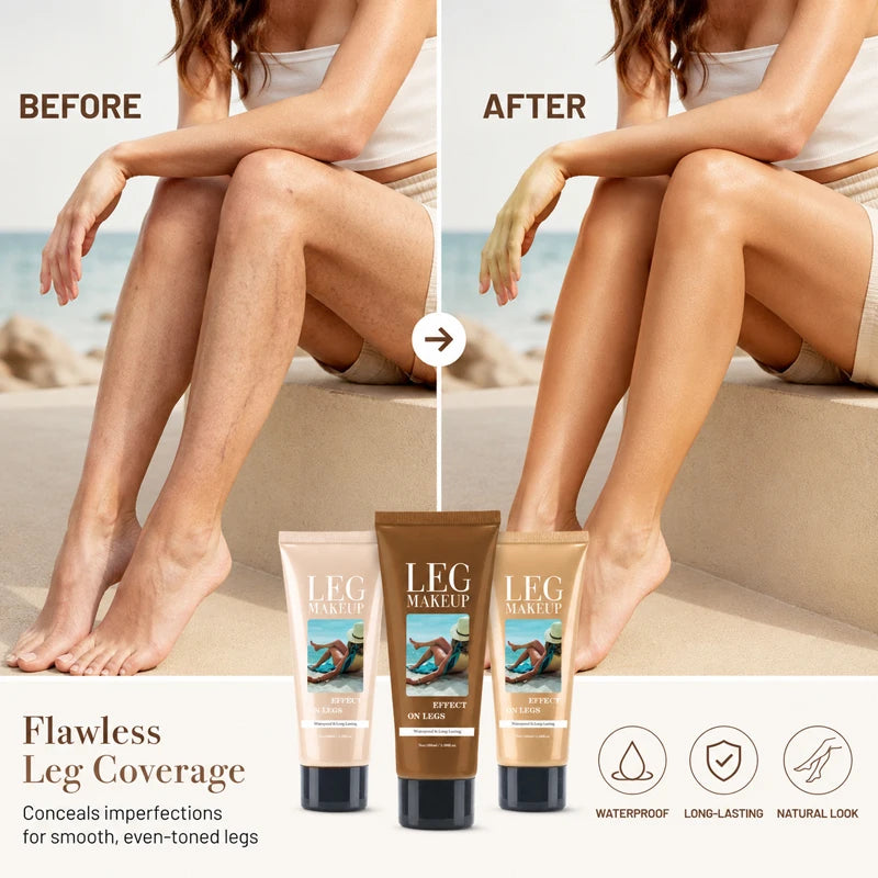 Waterproof Body Makeup for Legs, Full Coverage Leg Concealer Cream, Covers Veins Spots Bruises, Sweat-Resistant Natural Glow