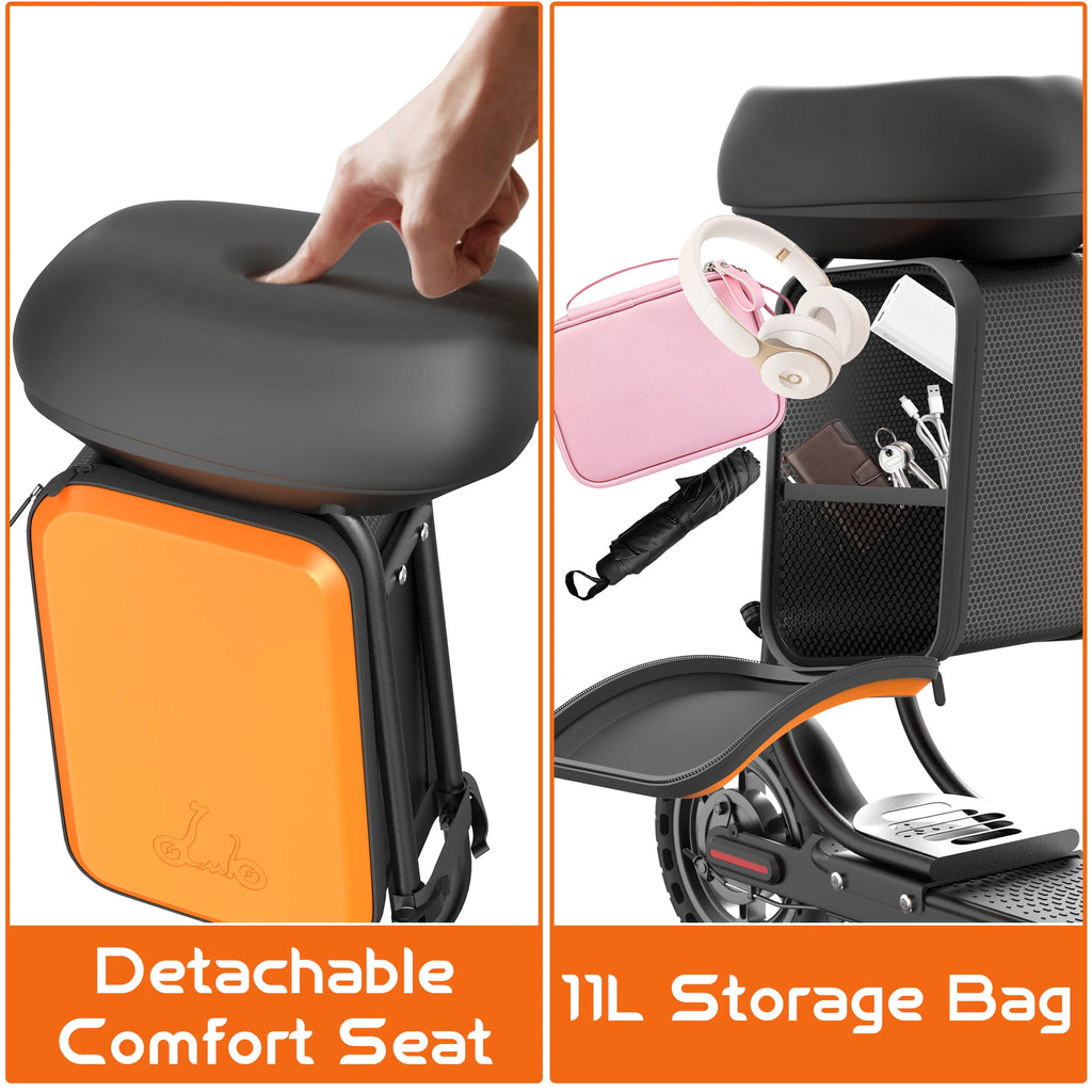 Electric Scooter With Seat Storage Bag 350W 36V 5.2Ah 19/MPH 16Miles Range APP Control Commute E-Scooter