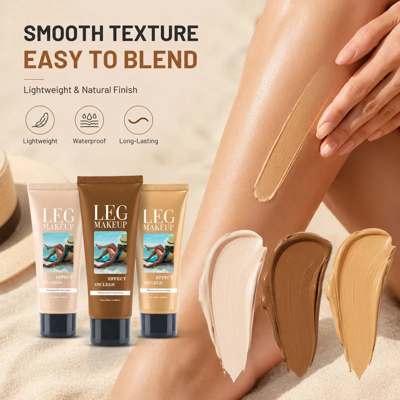 Waterproof Body Makeup for Legs, Full Coverage Leg Concealer Cream, Covers Veins Spots Bruises, Sweat-Resistant Natural Glow
