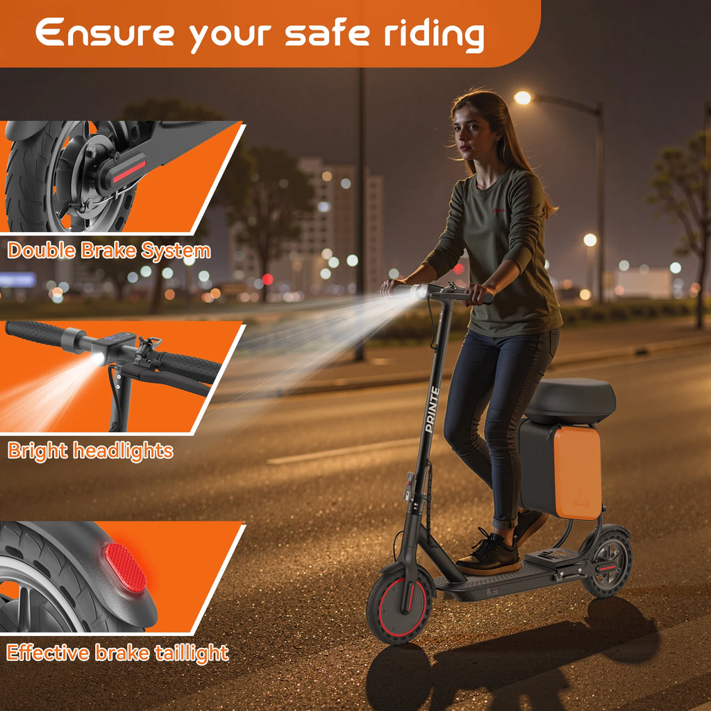 Electric Scooter With Seat Storage Bag 350W 36V 5.2Ah 19/MPH 16Miles Range APP Control Commute E-Scooter