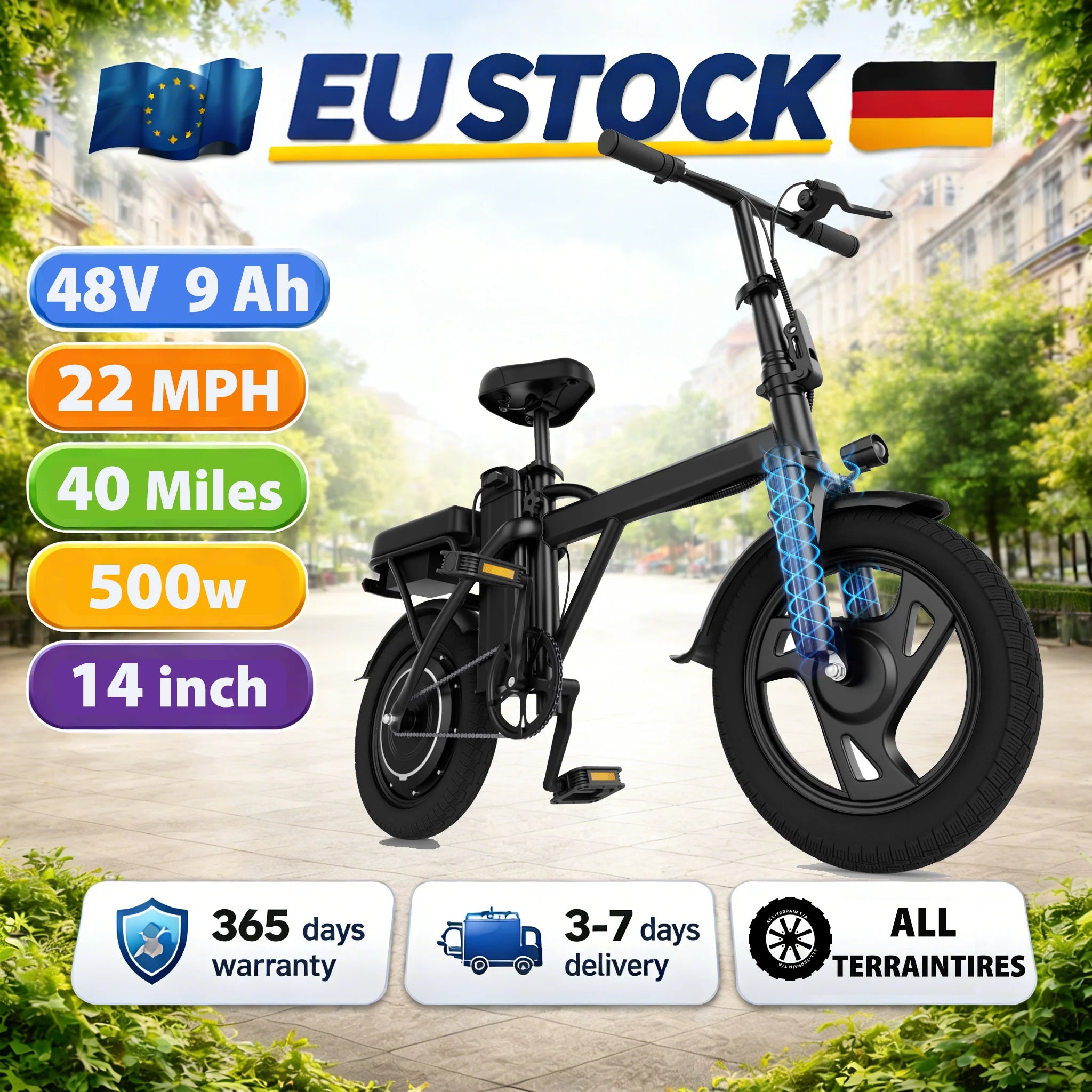 Electric Bike 22MPH 40Miles 14inch All-Terrain E-Bike for Adults