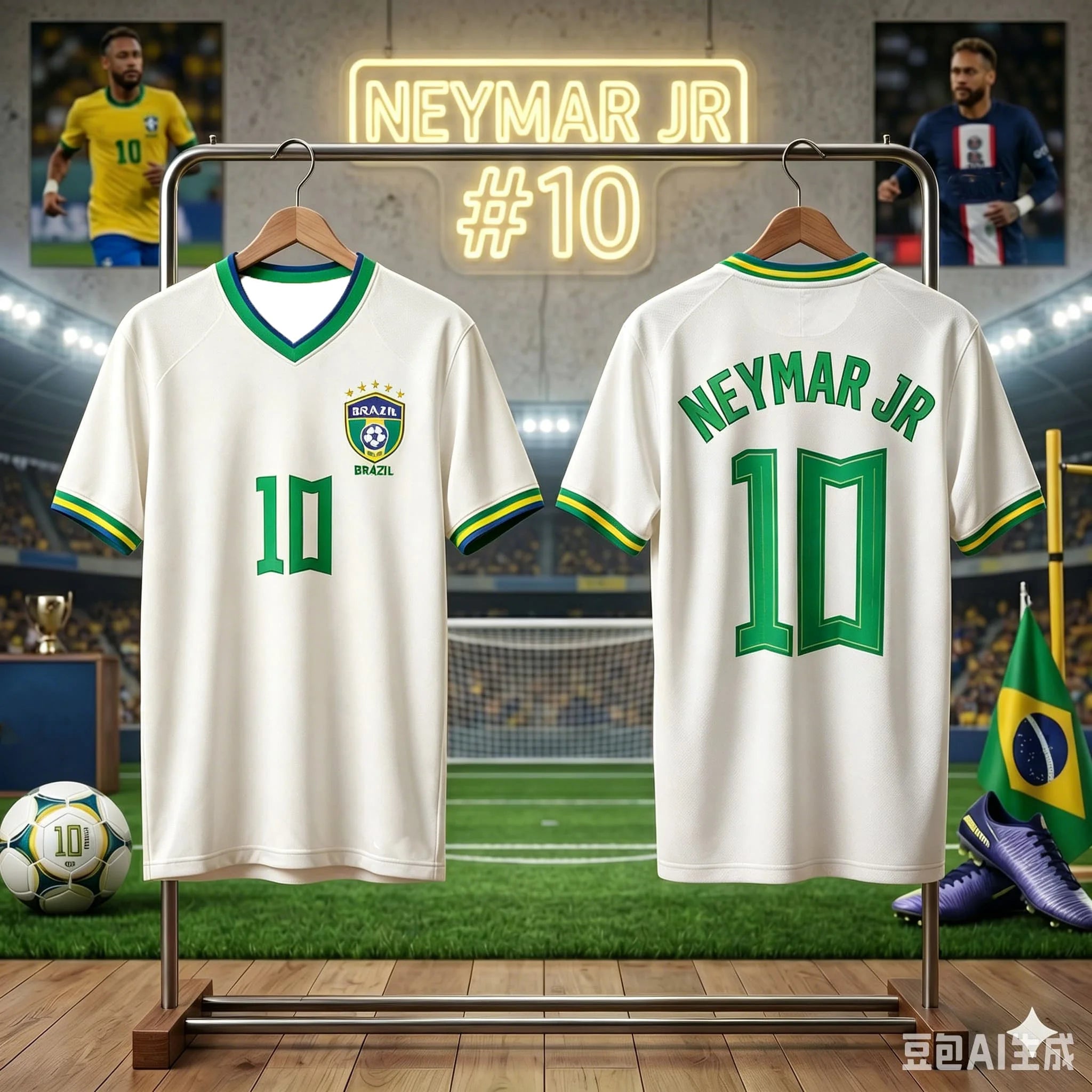 Neymar Jr 10 Brazil Football Jersey Classic Yellow Green Print Short Sleeve Soccer Shirt Polyester Sportswear for Fans