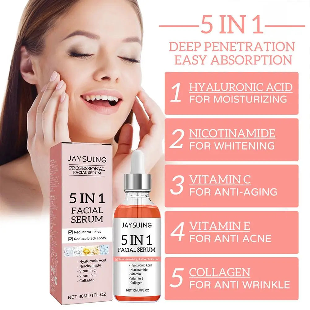 Sérum Facial 5 en 1 con Vitamina C y Ácido Hialurónico, 30 ml