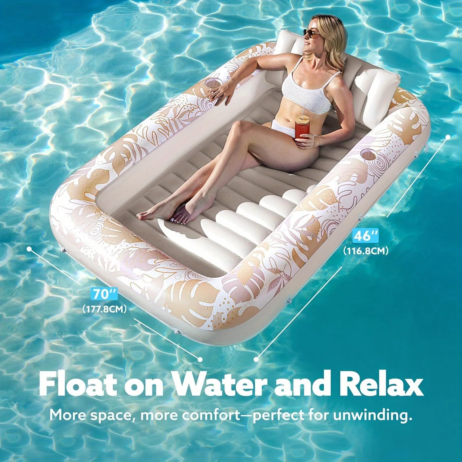 Sloosh 4 in 1 Suntan Tub Inflatable Tanning Pool Lounger Float 70" x 46" Pool Floats Adult Sunbathing Bed Lounge for Water Party