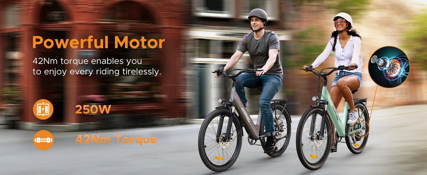 "Electric Bike for Comuting, 120km Range, 250W, 36V 13Ah Battery, Speed 25 km/h, 7 Gears, Disc Brakes E-bike