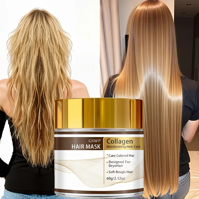 Moroccan Collagen Hair Mask, containing glycerin, collagen, and biotin, deeply moisturizes, leaves hair smooth. 60/120/180g