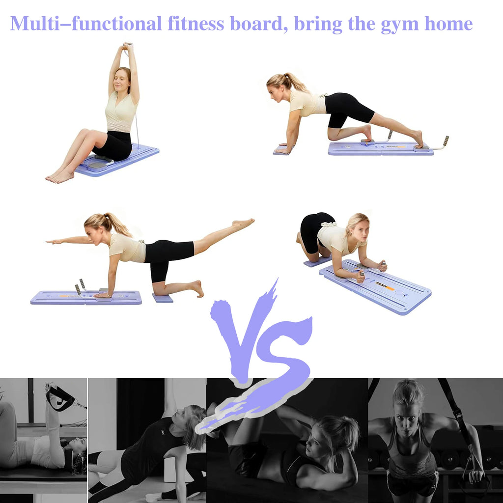 Portable Pilates Board Foldable Core Trainer with Resistance Bands Automatic Rebound Pushup Board with Knee Pad and Phone Holder