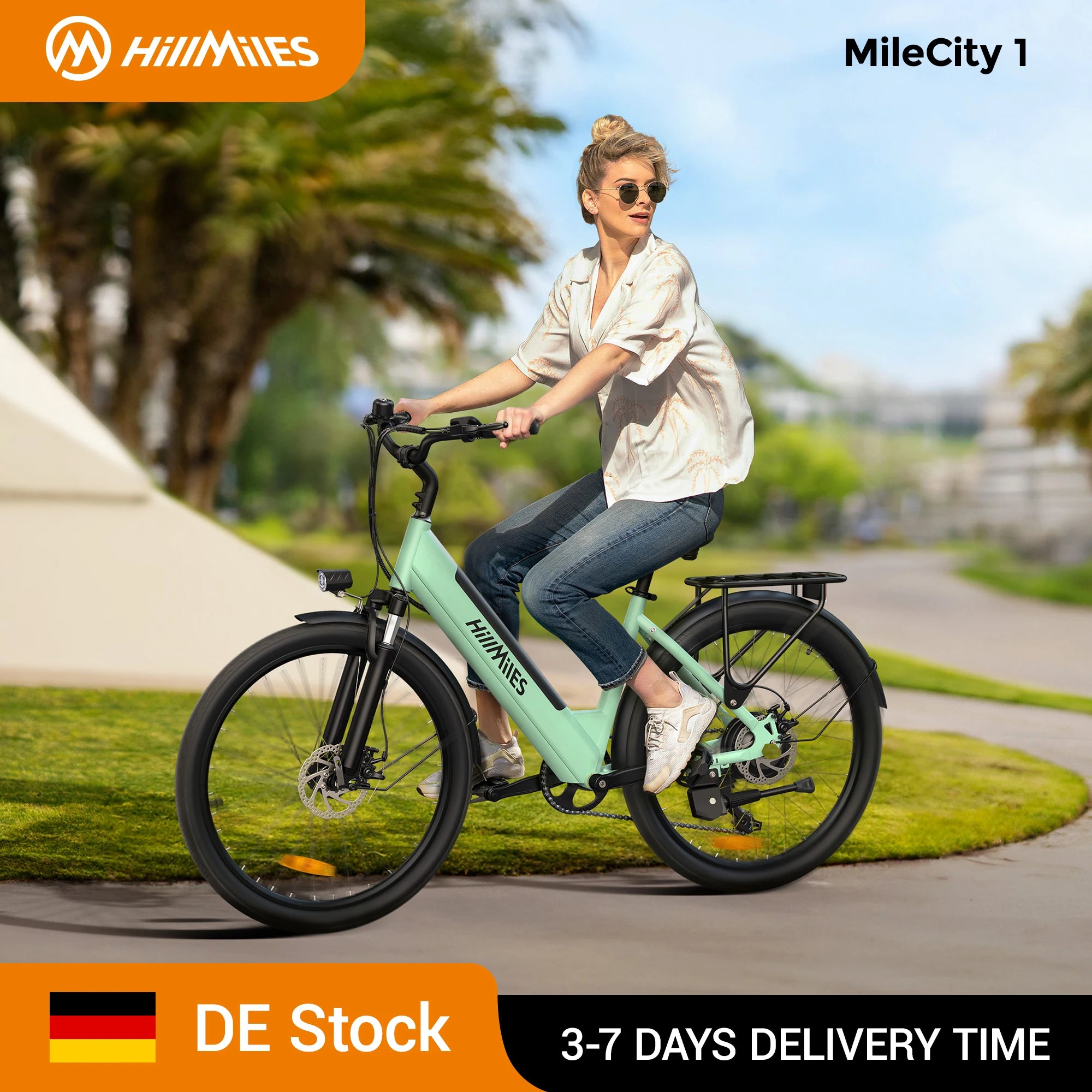 HillMiles MileCity 1 26 "Step-Through Electric Bicycle, Electric Bike with Up to 120 km Range, 250W Motor, 36V 13Ah Battery, 25 km/h, 7-Speed Gear, Disc Brakes, E-bike for Urban Commute, Shipped from Germany